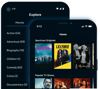 Screenshot of Explore screen and Home screen on Spectrum Access mobile app
